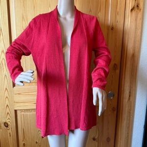 Eileen Fisher Womens M Open Front Cardigan Sweater 100% Wool Red